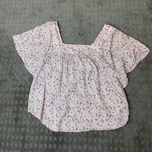 Lucky Brand Smocked Floral Peasant Top (S)